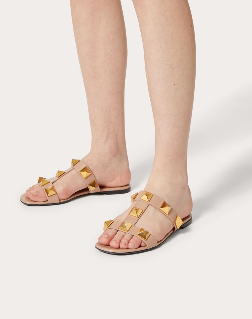 FLAT ROMAN STUD CALFSKIN SLIDE SANDAL - Image 2